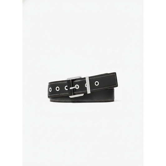 Michael Kors Grommet Leather Belt Black Silver, Women
