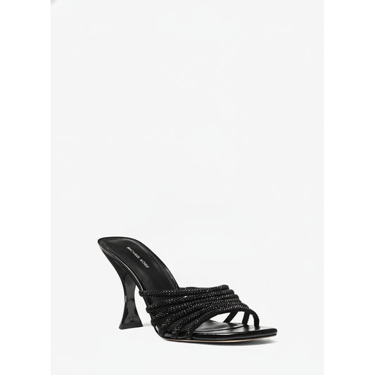 Michael Kors Haisley Crystal Strappy Heel Mule Black, Women