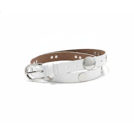 Michael Kors White Leather Studded Skinny Belt, Women