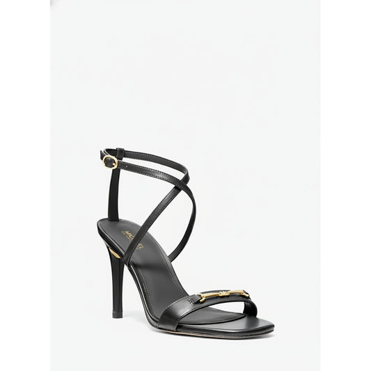 Michael Kors Black Leather Strappy Heeled Sandal (40R5LEHS1L-BLACK) Women