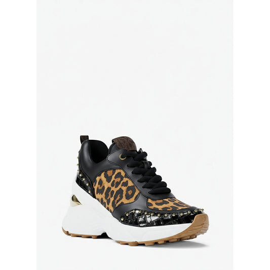Michael Kors Leopard Print Wedge Sneakers Black (49F5KAFS1H-BUTTERSCOTCH) Women