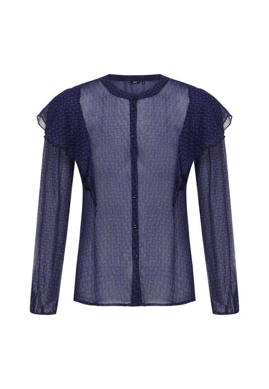 Mexx Blouse Graphic printed with volant at shoulders Dark Blue (ME421E09X-I11) Women
