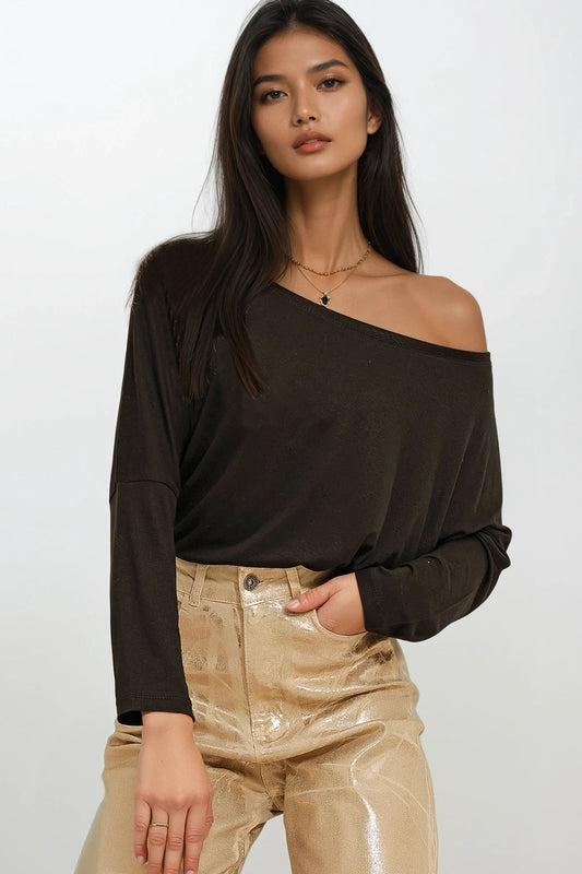 Trend Alaçatı Stili Women's Black Boat Neck Flowy Viscose Knitted Blouse ALC Women