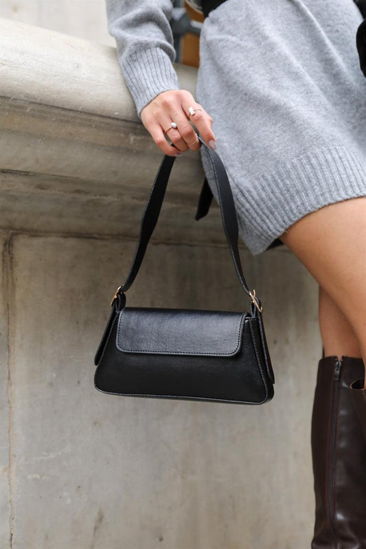 Madamra Black Women's Simple Design Covered Shoulder Bag Women