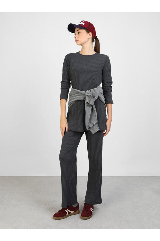Benin Belted Basic Camisole Tunic & Pants Double Set - Anthracite - Benin Women