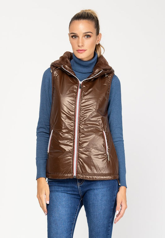 Tantra Sleeveless metallic hooded windbreaker jacket with striped (ZZO2U4633-O00) Women