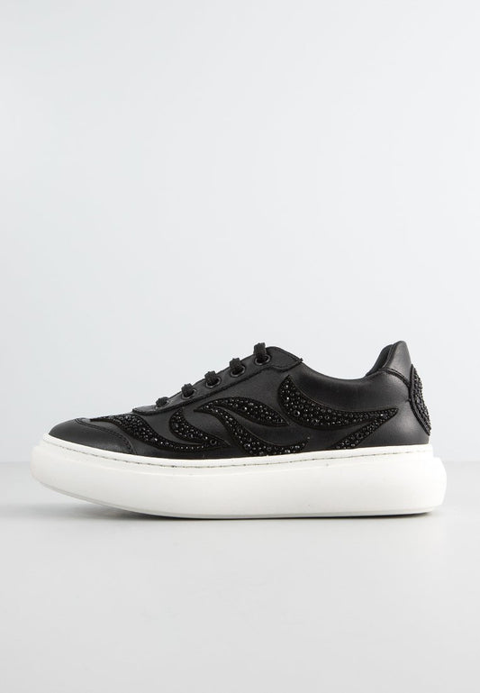 ELIE SAAB LEATHER LOW TOP SNEAKERS LACE UP WITH STRASS EMBELLISHED Black (ZZO2LMX19-Q00) Kids