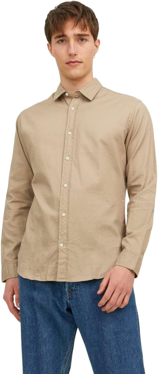 Jack & Jones Essentials JJEGINGHAM TWILL SHIRT L/S NOOS Crockery (12181602-Crockery) Men
