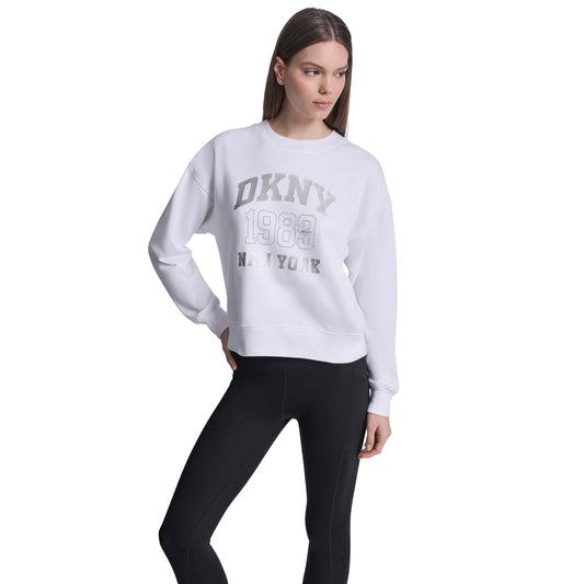 DKNY Arched 1989 Logo Sweatshirt Frost Blue/Silver (DJ5T1522EIE) Women