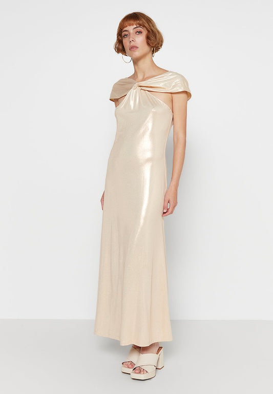 NA-KD Crossover Shiny Maxi Dress-Beige (ZZO20MC64-B00) Women