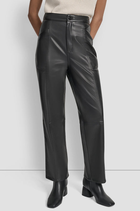 DKNY Faux Leather High Rise Pants Black (DJ5P3107BLK) Women
