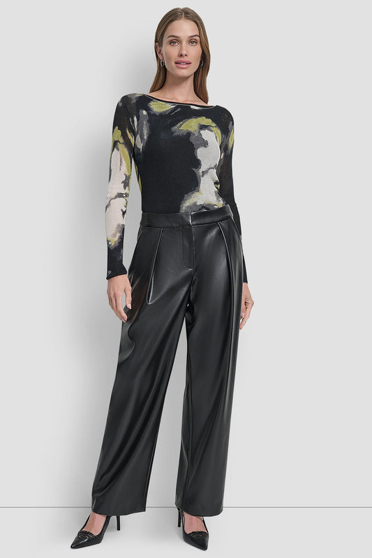 DKNY Wide Leg Pleat Front Pants Black (P5HP4312BLK) Women