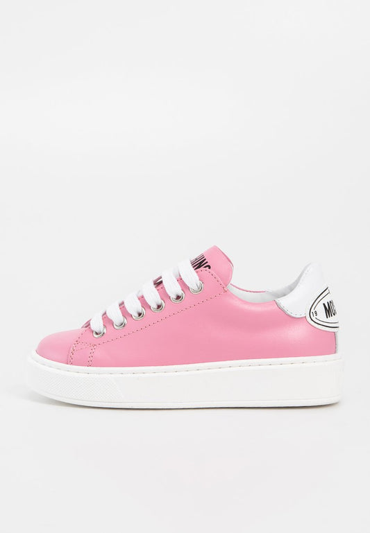 MOSCHINO PRINTED LOGO ON HEEL LEATHER LACE-UP LOW SNEAKERS Pink (ZZO2Q3Q01-J00) Kids