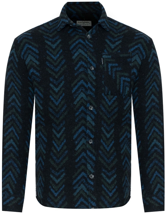 PLUS POSH Shirt Black Blue Herringbone (8477) Men